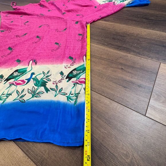 Pink Silk Wide-Leg Jumpsuit Birds Strappy One Size Boho Flowy Statement Twee - Picture 7 of 9